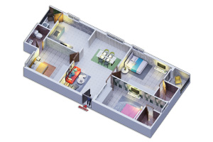 3BHK 1455 sqft floor plan