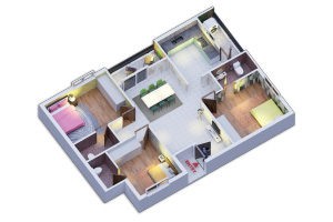 3BHK 1465 sqft floor plan