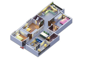 3BHK 1425 sqft floor plan